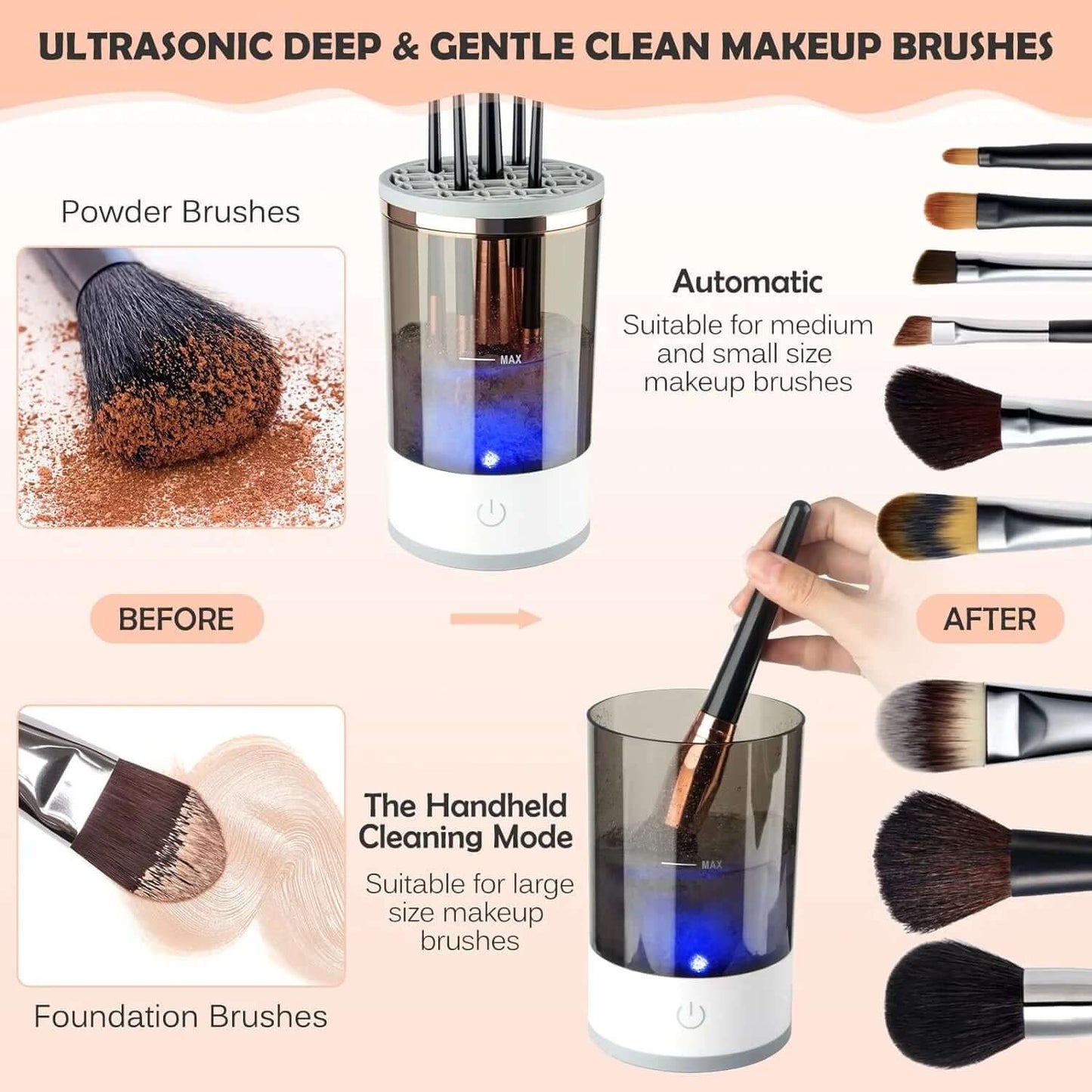 Electric , Cosmetic Brush Cleaner, Automatic Spinning  for All Size Makeup Brush, Gift for Women Wife Friend